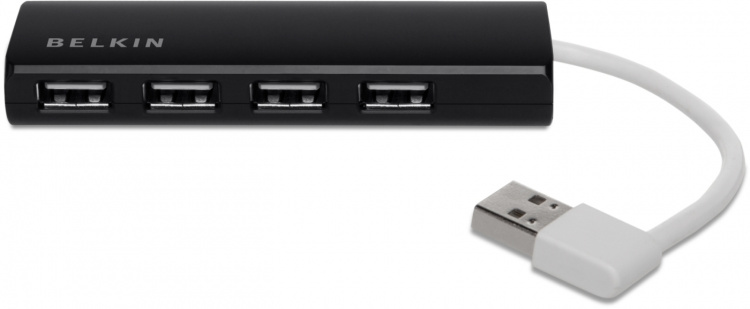 Belkin 4-Port Slim Travel USB Hub -4-porttinen USB 2.0-hubi, musta
