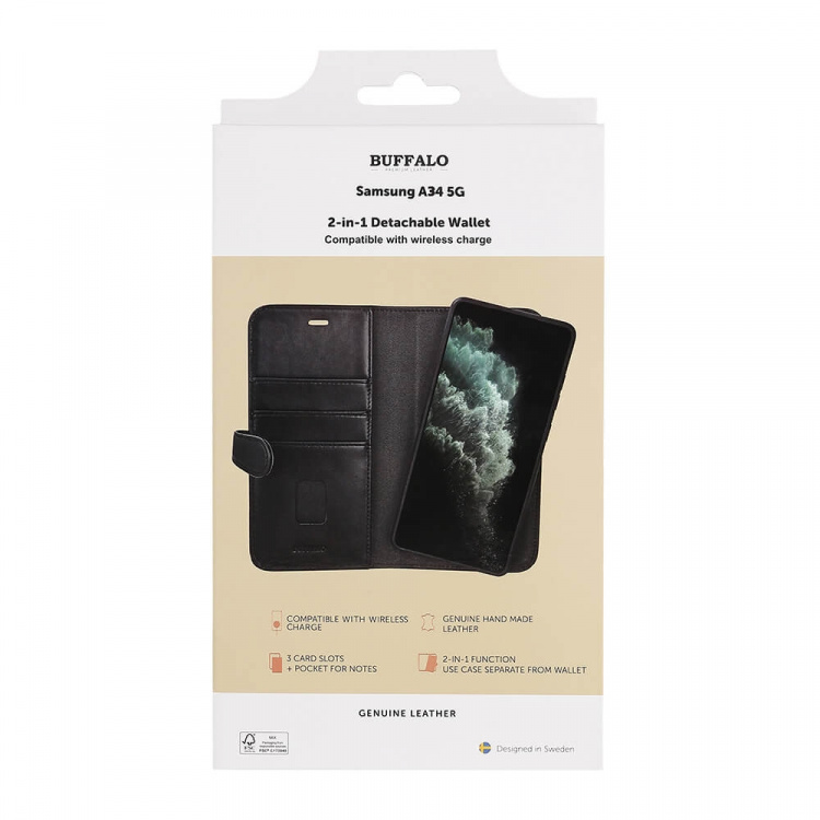 Buffalo Wallet Case 2-i-1 3 Kort Sort - Samsung Galaxy A34 5G Buffalo Wallet Case 2-i-1 3 Kort Sort - Samsung Galaxy A34 5G