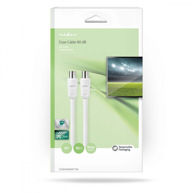 Nedis Coax Cable | IEC (Coax) Han | IEC (Coax) Hun | Nikkelplateret | 90 dB | 75 Ohm | Dobbelt afskærmet | 10.0 m | Runde | PVC | Hvid | Box