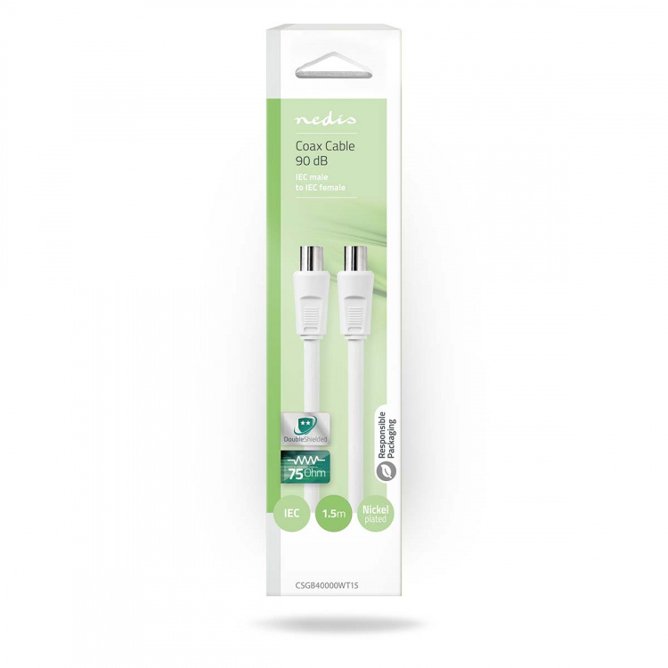 Nedis Coax Cable | IEC (Coax) Han | IEC (Coax) Hun | Nikkelplateret | 90 dB | 75 Ohm | Dobbelt afskærmet | 1.50 m | Runde | PVC | Hvid | Box