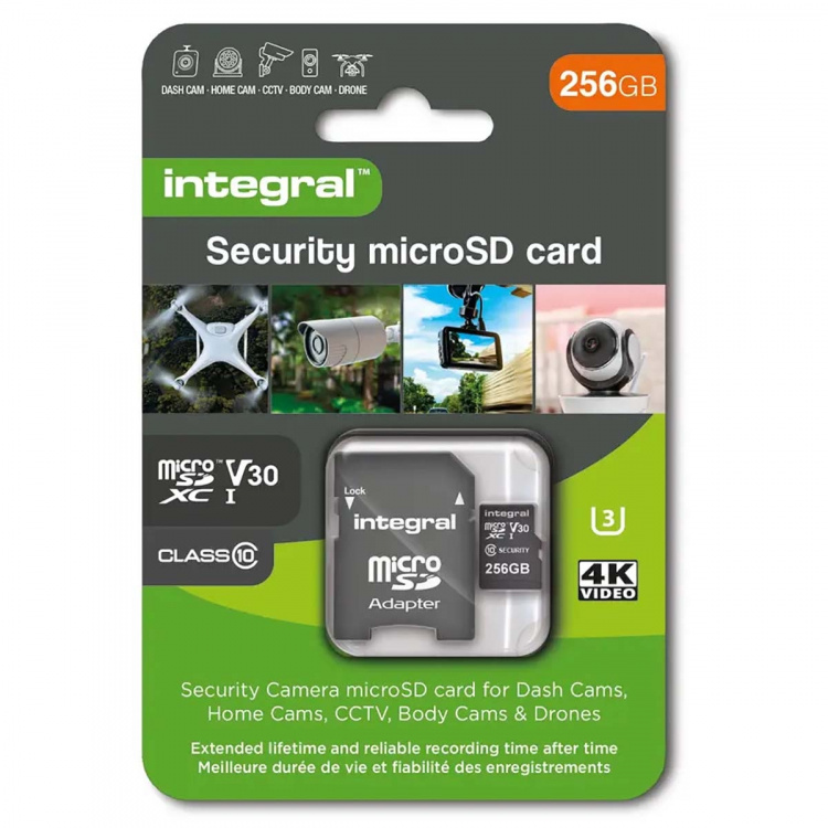 Integral 256 GB sikkerhedskamera microSD-kort til Dash Cams, Home Cams, CCTV, Body Cams & Drones