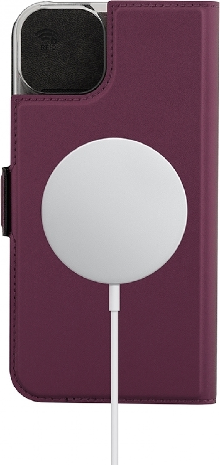 Wave BookCase -skyddshölje, MagSafe-kompatibel, iPhone 15 Plus, smoky sangria