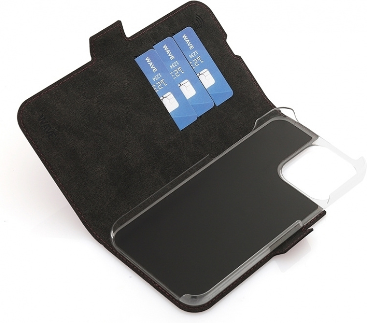 Wave BookCase -skyddshölje, MagSafe-kompatibel, iPhone 15 Pro Max, rökig sangria