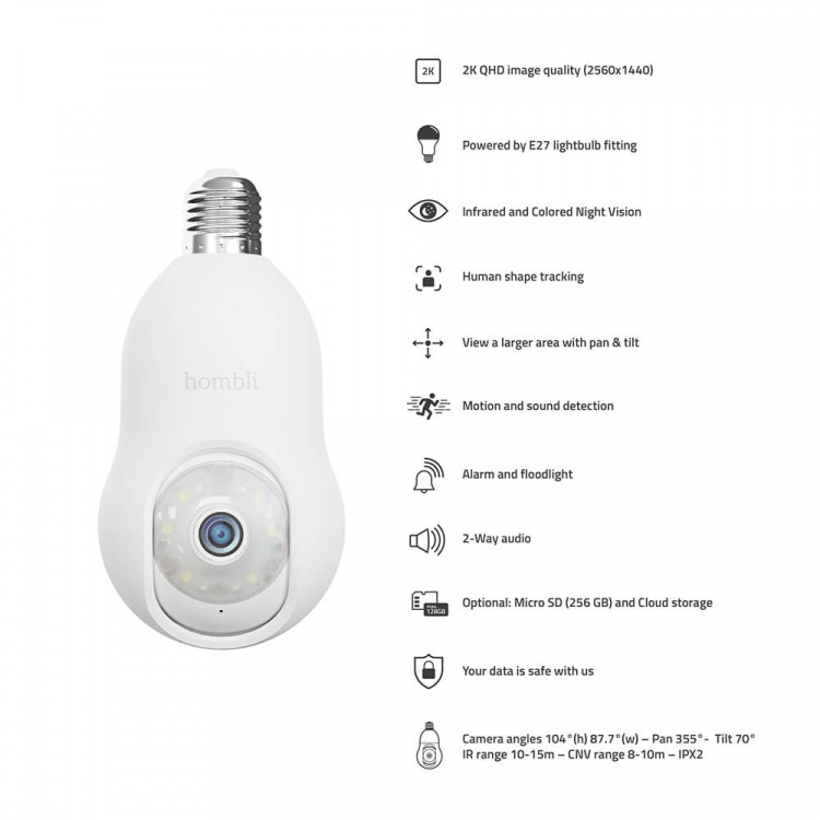 Hombli Smart Bulb Kamera Hvid Hombli Smart Bulb Kamera Hvid
