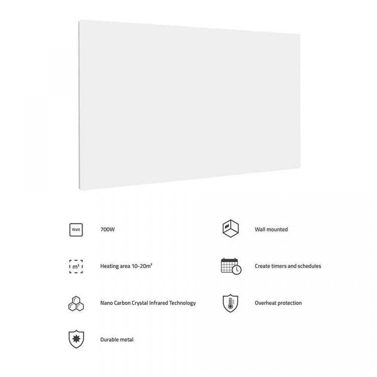 Hombli Smart Infrarød Varmer Metal Panel 700w Hvid