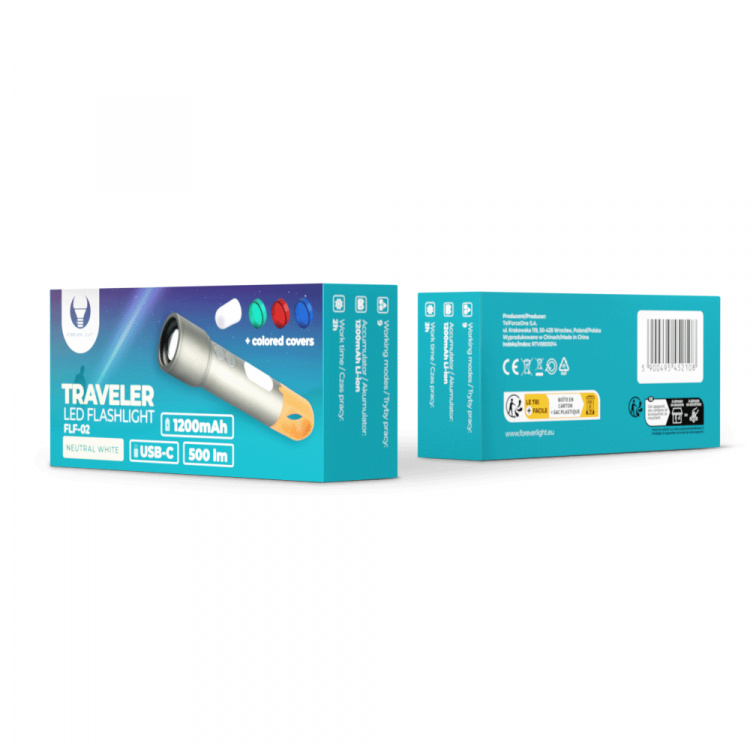 Forever Light TRAVELER - Genopladelig LED-lommelygte med flere lystilstande, 1200 mAh, USB-C