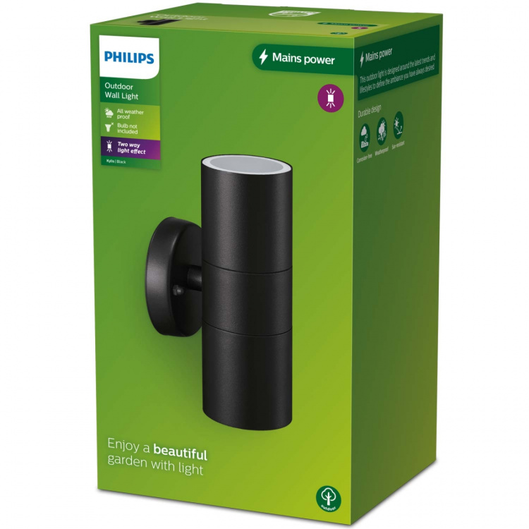 Philips Kylis Väggarmatur Up-/downlight (2xGU10-sockel) IP44 Rostfritt stål Svart