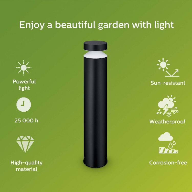 Philips Laven LED-pollare Rostfritt stål Svart IP44 Varmit 6W 600lm