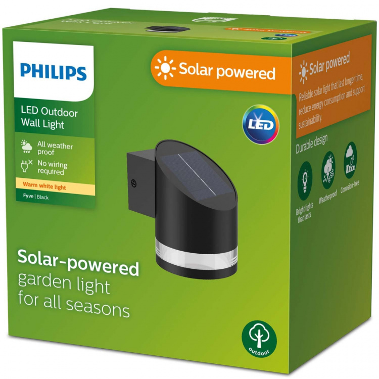 Philips Fyve Vägglampa Vinklad Solcell Ultra Efficient LED 200lm Svart
