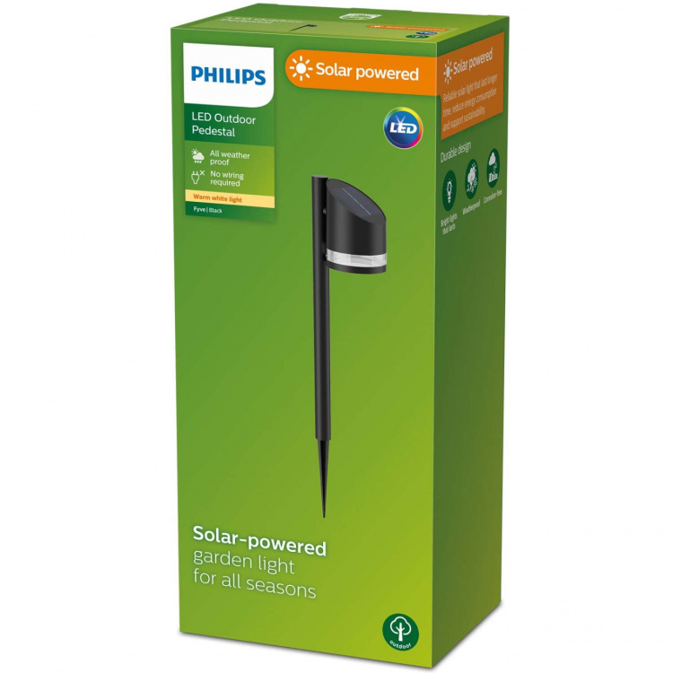 Philips Fyve Trädgårdslampa Vinklad Solcell Ultra Efficient LED 200lm Svart