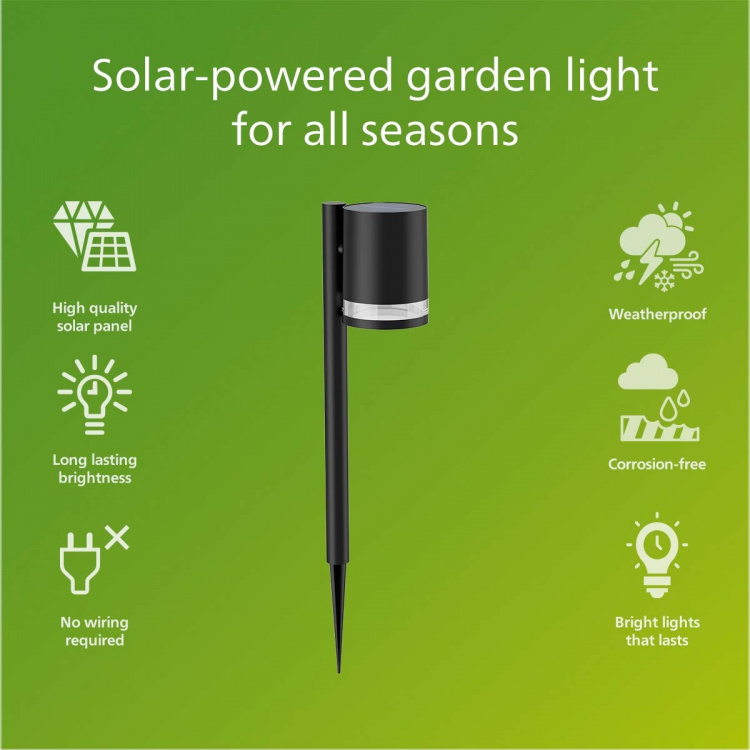 Philips Fyce Trädgårdslampa Rak Solcell Ultra Efficient LED 200lm Svart