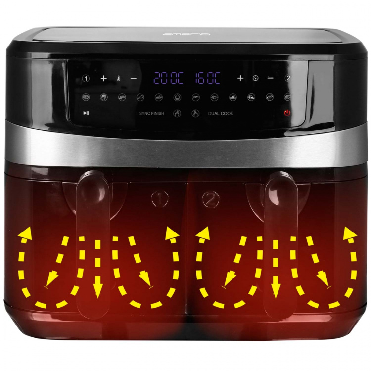 Emerio Dubbel Varmluftsfritös 5+5 liter 2400Watt Digital Emerio Dubbel Varmluftsfritös 5+5 liter 2400Watt Digital