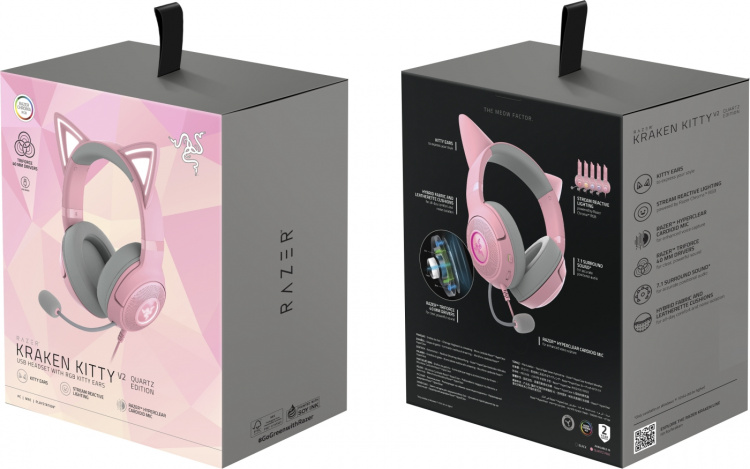 Razer Kraken Kitty V2 Gaming Headset, Rosa
