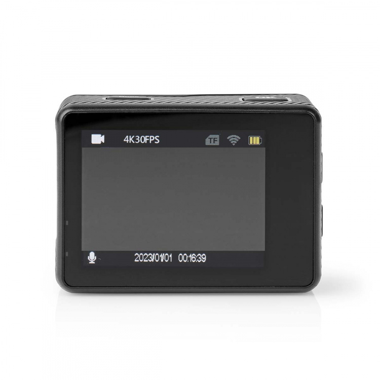 Nedis Action Cam | Dobbelt Skærm | 4K@30fps | 16 MPixel | Vandtæt op til: 30.0 m | 90 min | Wi-Fi | App tilgængelig til: Android™ / IOS | Montering inkluderet | Sort