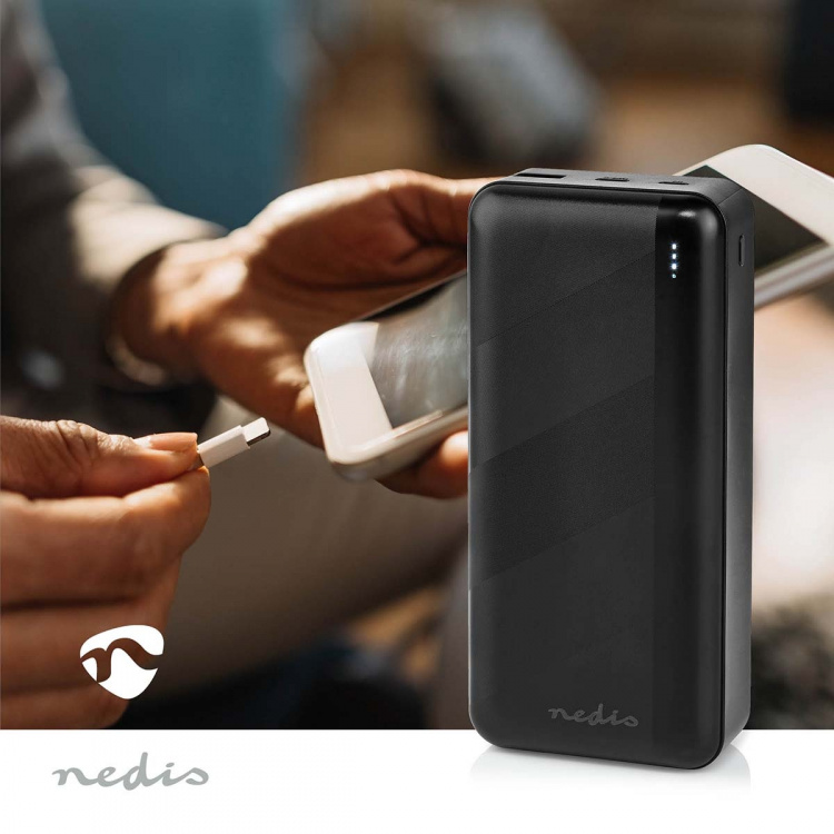 Nedis Powerbank | 30000 mAh | 1.5 / 2.0 / 3.0 A | Antal output: 2 | Output tilslutning: 1x USB-A / 1x USB-C™ | Input forbindels: 1x Micro USB / 1x USB-C™ | PD3.0 20W | Lithium-polymer