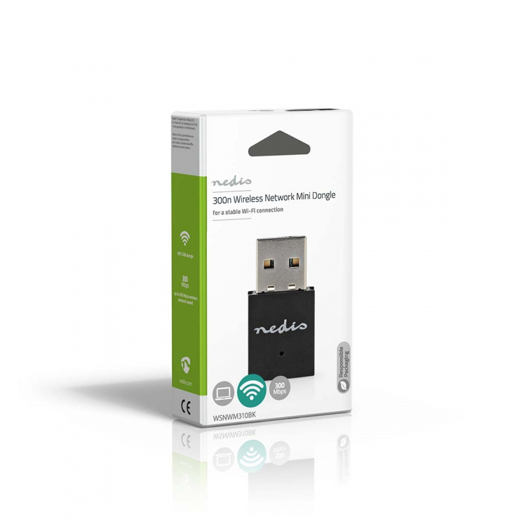 Nedis Netværk dongle | Wi-Fi | N300 | 2.4 GHz | USB2.0 | Wi-Fi-hastighed total: 300 Mbps | Windows 10 / Windows 11 / Windows 8