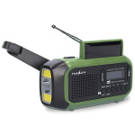 Nedis Nødradio | Bærbart design | DAB+ / FM | Batteri / Håndsving / Solar Powered / USB Drevet | Vækkeur | Grøn / Sort