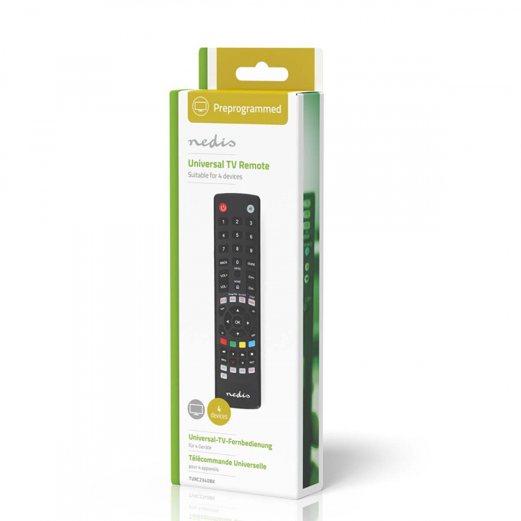 Nedis Universal fjernbetjening | Forprogrammeret | 4 Enheder | Amazon Prime / Disney + Button / Google Play-knap / Netflix-knap / Youtube-knap | Infrarød | Sort