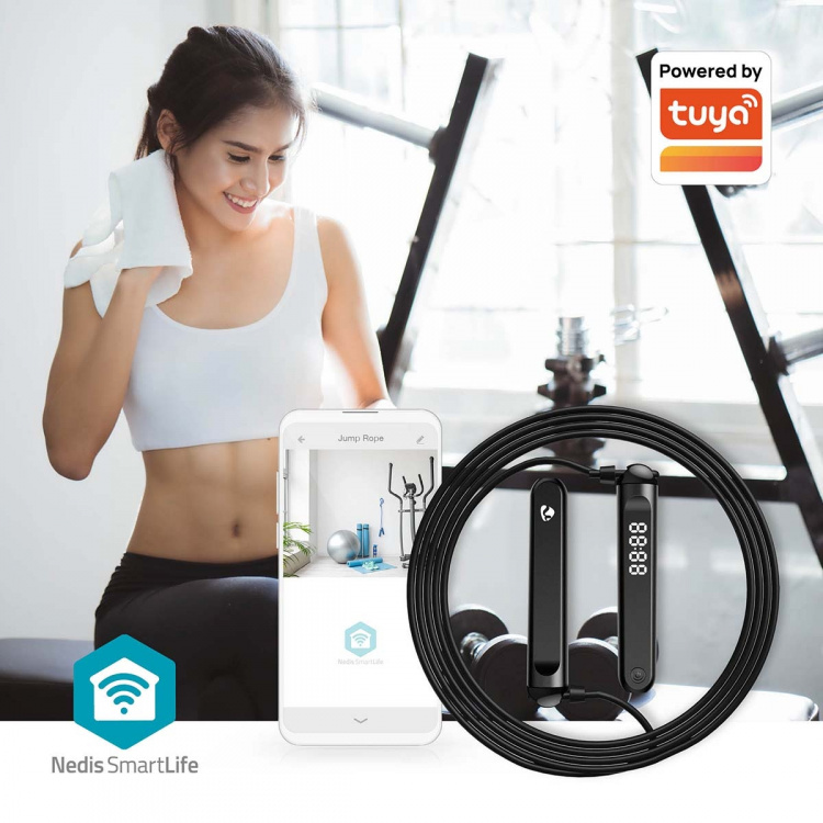 Nedis SmartLife sjippetov | Bluetooth® | Dual Hall sensor | LED | PVC | 3.00 m | Snørepose / Trådløse bolde | Sort Nedis SmartLife sjippetov | Bluetooth® | Dual Hall sensor | LED | PVC | 3.00 m | Snørepose / Trådløse bolde | Sort