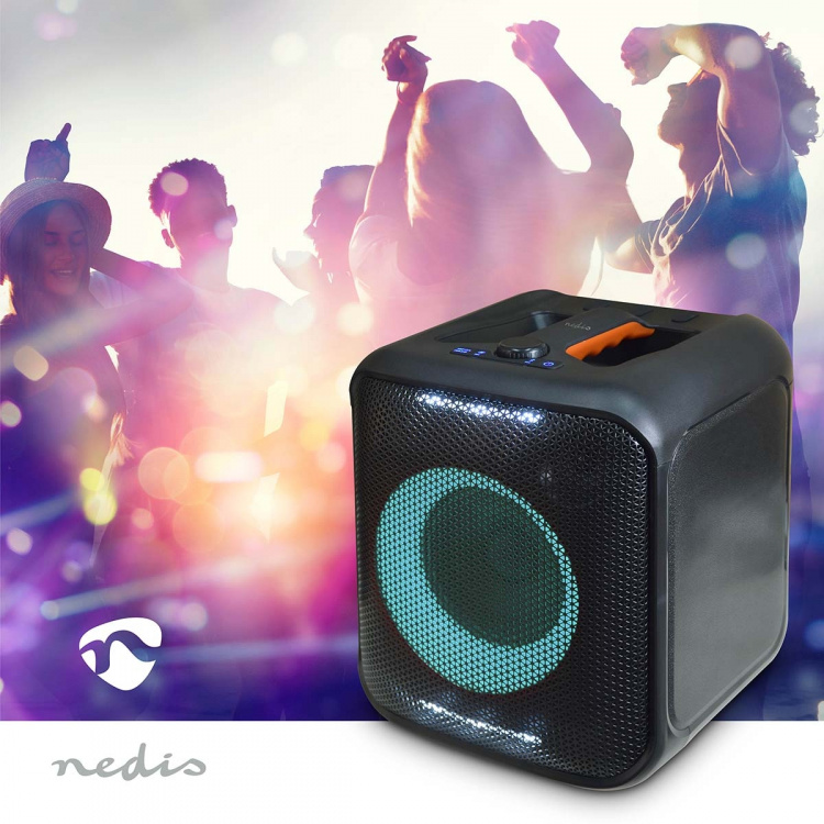 Nedis Bluetooth® Party Speaker | Maksimal batteritid: 5 timer | 150 W | Bærehåndtag | Fest lys | Kan parres | Equalizer | Orange / Sort Nedis Bluetooth® Party Speaker | Maksimal batteritid: 5 timer | 150 W | Bærehåndtag | Fest lys | Kan parres | Equalizer | Orange / Sort