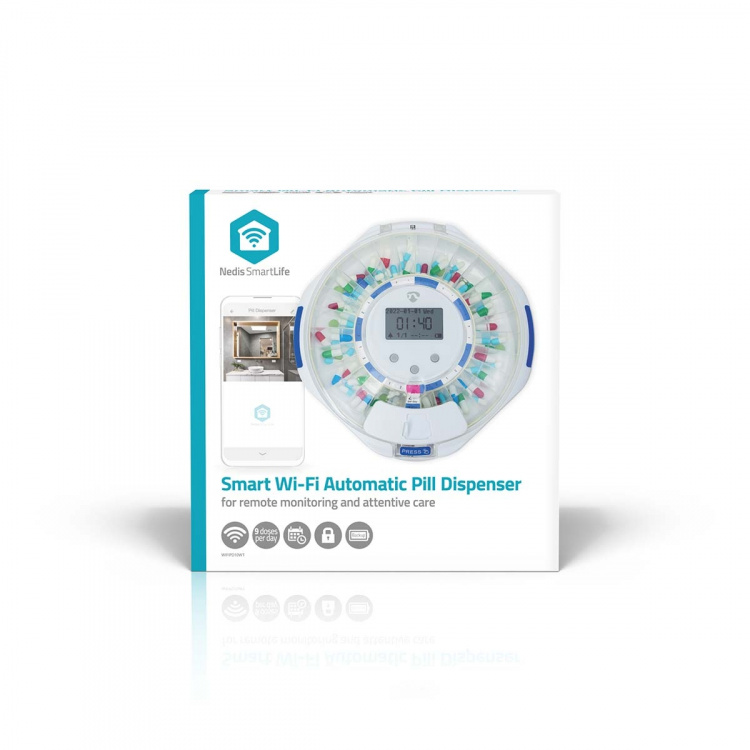 Nedis SmartLife Pilledispenser | Wi-Fi | 28 Rum | Antal alarmtider: 9 alarmtider pr. dag | Bip / Lys / Stemme | LCD display | Hvid Nedis SmartLife Pilledispenser | Wi-Fi | 28 Rum | Antal alarmtider: 9 alarmtider pr. dag | Bip / Lys / Stemme | LCD display | Hvid