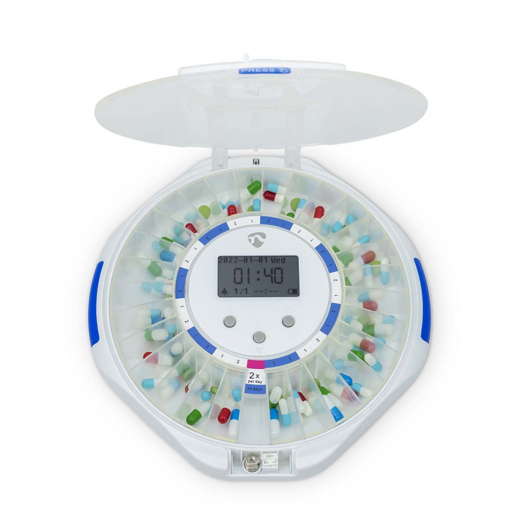 Nedis SmartLife Pilledispenser | Wi-Fi | 28 Rum | Antal alarmtider: 9 alarmtider pr. dag | Bip / Lys / Stemme | LCD display | Hvid Nedis SmartLife Pilledispenser | Wi-Fi | 28 Rum | Antal alarmtider: 9 alarmtider pr. dag | Bip / Lys / Stemme | LCD display | Hvid