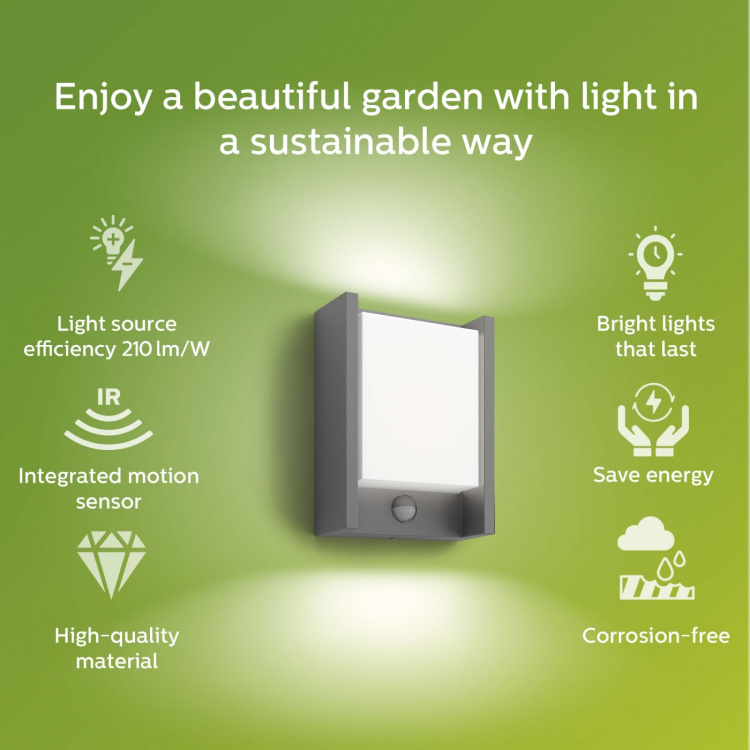 Philips Arbour Vägglampa Sensor Ultra Efficient LED 3,8W 800lm Antracit
