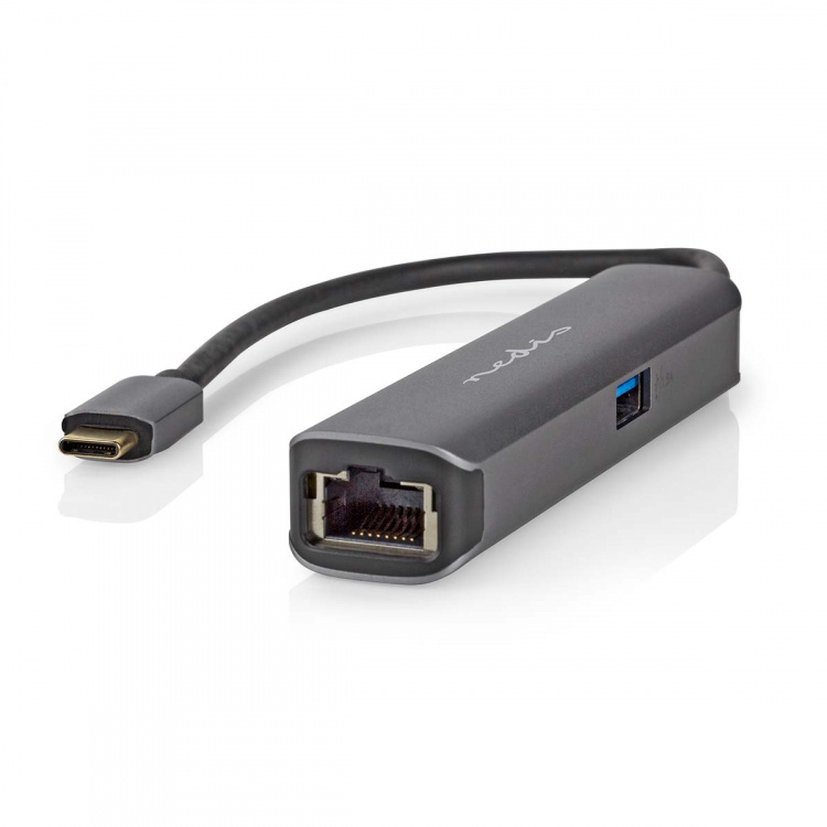 Nedis USB Multi-Port Adapter | 4-i-1 | USB 3.2 Gen 1 | USB-C™ Han | HDMI ™ -udgang / RJ45 Hun / USB-A Hun / USB-C™ Hun | 5 Gbps | 0.20 m | Runde | Guldplateret | PVC | Antracit | Box