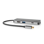 Nedis USB Multi-Port Adapter | 7-i-1 | USB 3.2 Gen 1 | USB-C™ Han | HDMI ™ -udgang / Micro SD / RJ45 Hun / SD / USB-C™ Hun / 3x USB-A Hun | 5 Gbps | 0.20 m | Runde | Guldplateret | PVC | Antracit | Box