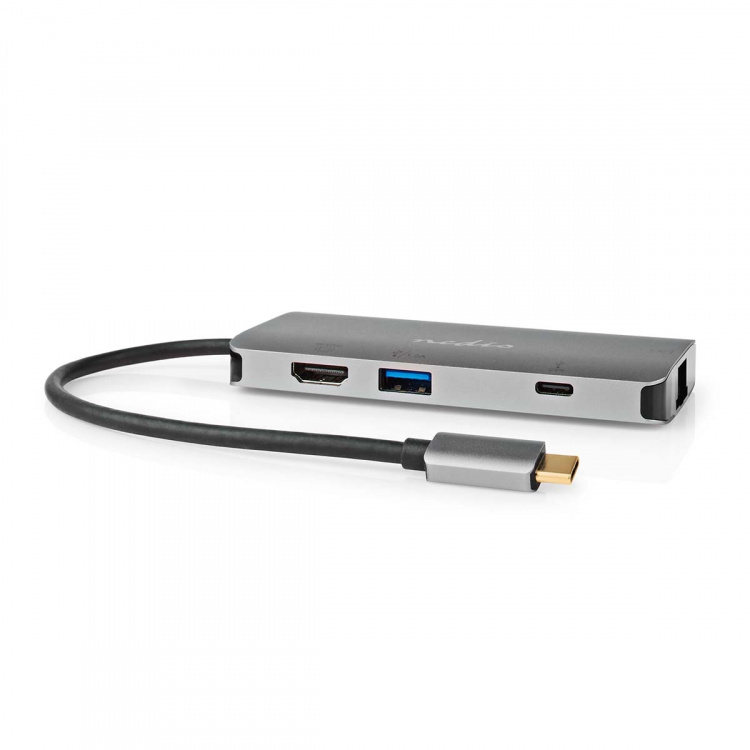 Nedis USB Multi-Port Adapter | 7-i-1 | USB 3.2 Gen 1 | USB-C™ Han | HDMI ™ -udgang / Micro SD / RJ45 Hun / SD / USB-C™ Hun / 3x USB-A Hun | 5 Gbps | 0.20 m | Runde | Guldplateret | PVC | Antracit | Box