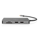Nedis USB Multi-Port Adapter | 7-i-1 | USB 3.2 Gen 1 | USB-C™ Han | Micro SD / RJ45 Hun / SD / USB-C™ Hun / 2x HDMI™ / 2x USB-A Hun | 5 Gbps | 0.20 m | Runde | Guldplateret | PVC | Antracit | Box