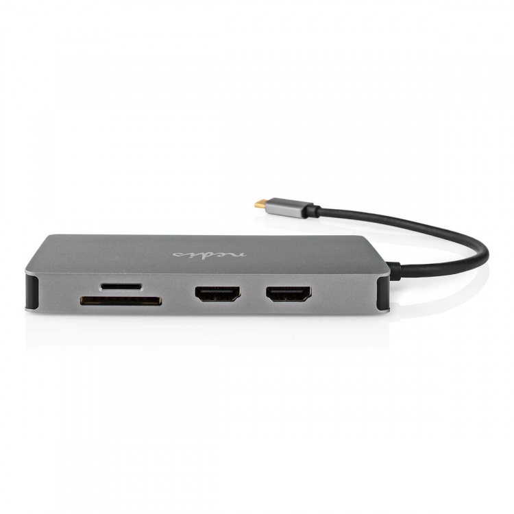 Nedis USB Multi-Port Adapter | 7-i-1 | USB 3.2 Gen 1 | USB-C™ Han | Micro SD / RJ45 Hun / SD / USB-C™ Hun / 2x HDMI™ / 2x USB-A Hun | 5 Gbps | 0.20 m | Runde | Guldplateret | PVC | Antracit | Box