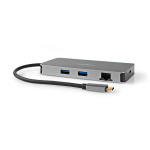 Nedis USB Multi-Port Adapter | 7-i-1 | USB 3.2 Gen 1 | USB-C™ Han | Micro SD / RJ45 Hun / SD / USB-C™ Hun / 2x HDMI™ / 2x USB-A Hun | 5 Gbps | 0.20 m | Runde | Guldplateret | PVC | Antracit | Box