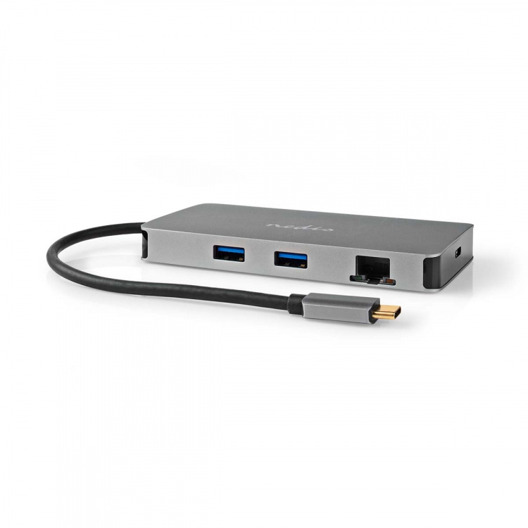 Nedis USB Multi-Port Adapter | 7-i-1 | USB 3.2 Gen 1 | USB-C™ Han | Micro SD / RJ45 Hun / SD / USB-C™ Hun / 2x HDMI™ / 2x USB-A Hun | 5 Gbps | 0.20 m | Runde | Guldplateret | PVC | Antracit | Box