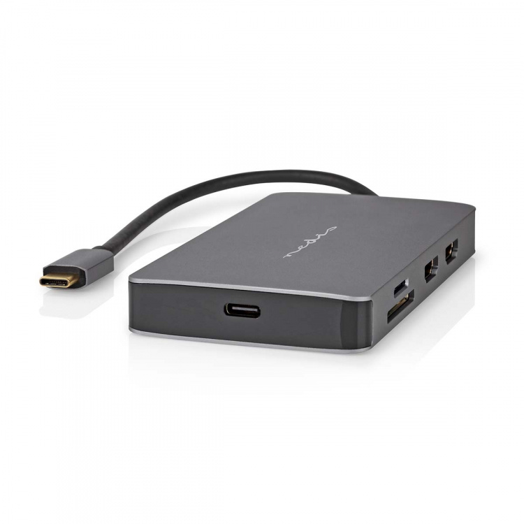 Nedis USB Multi-Port Adapter | 7-i-1 | USB 3.2 Gen 1 | USB-C™ Han | Micro SD / RJ45 Hun / SD / USB-C™ Hun / 2x HDMI™ / 2x USB-A Hun | 5 Gbps | 0.20 m | Runde | Guldplateret | PVC | Antracit | Box