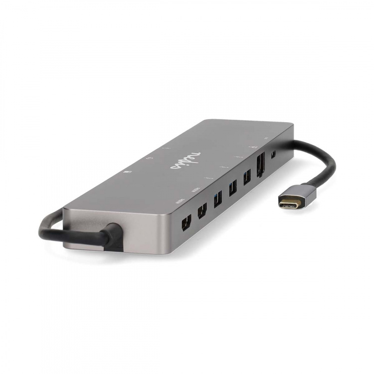 Nedis USB Multi-Port Adapter | 10-i-1 | USB 3.2 Gen 1 | USB-C™ Han | Micro SD / RJ45 Hun / SD / 2x HDMI™ / 2x USB-C™ / 3x USB-A Hun | 0.40 m | Runde | Guldplateret | TPE | Antracit | Box