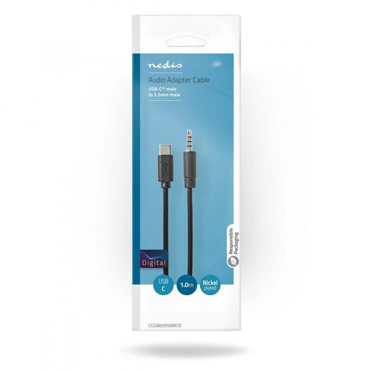 Nedis USB-C™ Adapter | USB 2.0 | USB-C™ Han | 3.5 mm Hanstik | 1.00 m | Runde | Nikkelplateret | PVC | Sort | Box