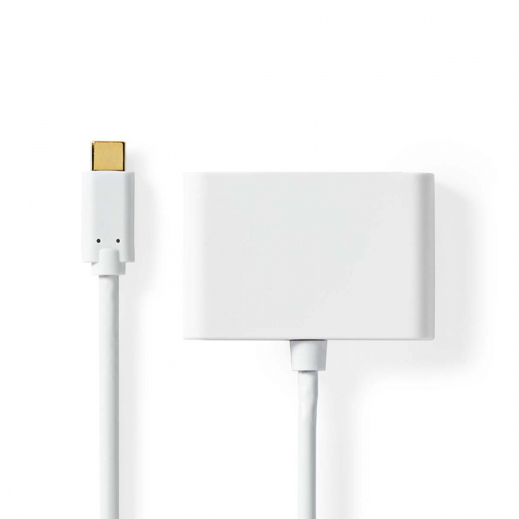 Nedis USB Multi-Port Adapter | 2-i-1 | USB 3.2 Gen 1 | USB-C™ Han | 2x USB-A | 1000 Mbps | 0.20 m | Runde | Nikkelplateret | PVC | Hvid | Blister