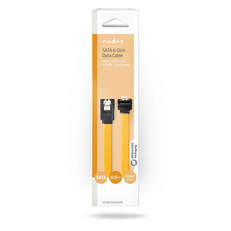 Nedis SATA kabel | 6 Gbps | SATA 7-Pin Hun | SATA 7-Pin Hun | Nikkelplateret | 0.50 m | Fladt | PVC | Gul | Box