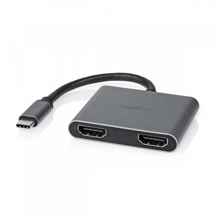 Nedis USB Multi-Port Adapter | 2-i-1 | USB 3.2 Gen 1 | USB-C™ Han | 2x HDMI™ | 0.10 m | Runde | Nikkelplateret | PVC | Sort | Konvolut