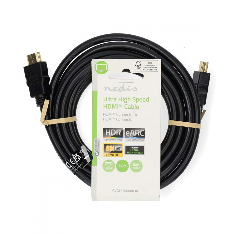 Nedis Ultra High Speed ​​HDMI ™ kabel | HDMI™ Stik | HDMI™ Stik | 8K@60Hz | 48 Gbps | 3.00 m | Runde | 6.7 mm | Sort | Label