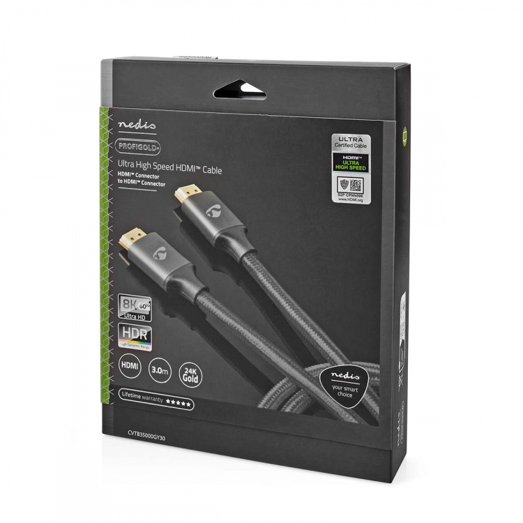 Nedis Ultra High Speed HDMI ™ kabel | HDMI™ Stik | HDMI™ Stik | 8K@60Hz | 48 Gbps | 3.00 m | Runde | 6.7 mm | Gun Metal Grå | Cover Window Box Nedis Ultra High Speed HDMI ™ kabel | HDMI™ Stik | HDMI™ Stik | 8K@60Hz | 48 Gbps | 3.00 m | Runde | 6.7 mm | Gun Metal Grå | Cover Window Box