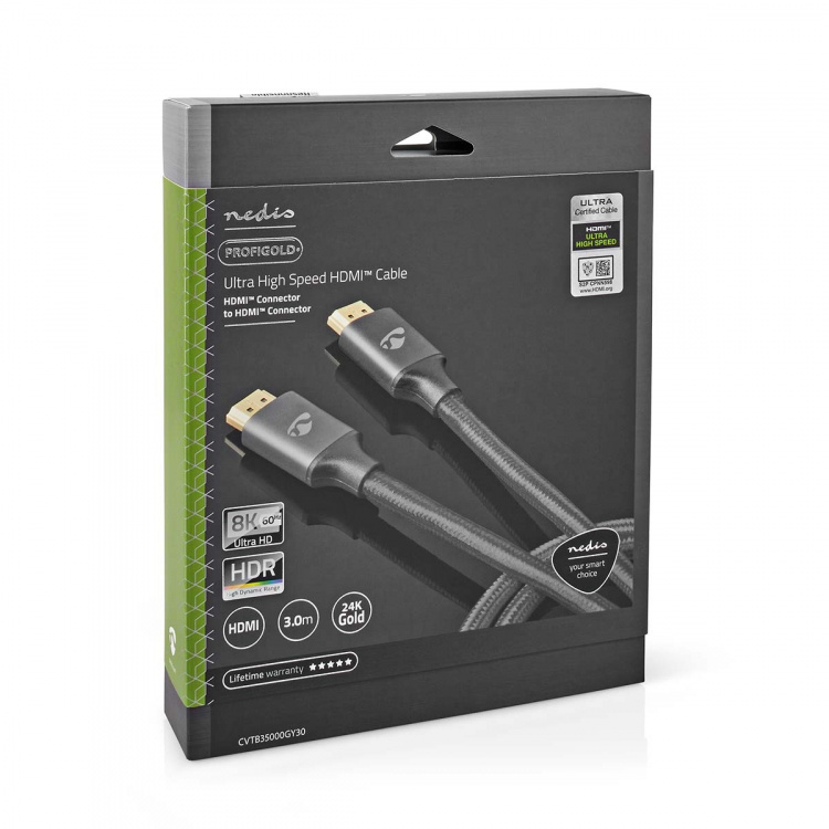 Nedis Ultra High Speed HDMI ™ kabel | HDMI™ Stik | HDMI™ Stik | 8K@60Hz | 48 Gbps | 3.00 m | Runde | 6.7 mm | Gun Metal Grå | Cover Window Box Nedis Ultra High Speed HDMI ™ kabel | HDMI™ Stik | HDMI™ Stik | 8K@60Hz | 48 Gbps | 3.00 m | Runde | 6.7 mm | Gun Metal Grå | Cover Window Box