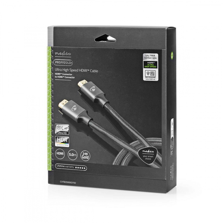 Nedis Ultra High Speed HDMI ™ kabel | HDMI™ Stik | HDMI™ Stik | 8K@60Hz | 48 Gbps | 5.00 m | Runde | 6.7 mm | Gun Metal Grå | Cover Window Box Nedis Ultra High Speed HDMI ™ kabel | HDMI™ Stik | HDMI™ Stik | 8K@60Hz | 48 Gbps | 5.00 m | Runde | 6.7 mm | Gun Metal Grå | Cover Window Box