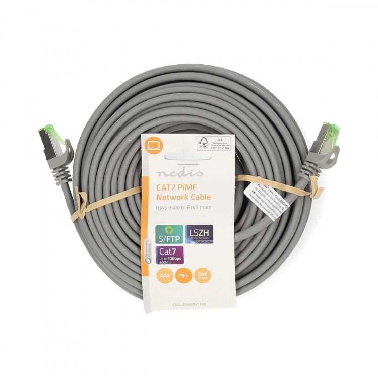 Nedis CAT7 netværkskabel | S/FTP | RJ45 Han | RJ45 Han | 15.0 m | Snagless | Runde | LSZH | Grå | Label
