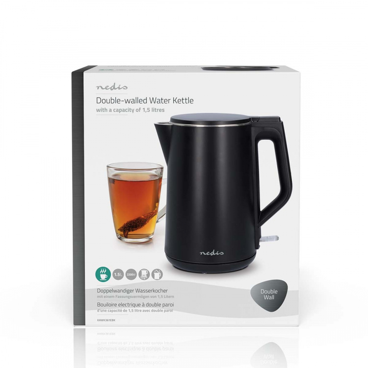 Nedis Elkedel | 1.5 l | Plast | Sort | Drejelig 360 grader | Skjult varmeelement | Strix®-controller | Beskyttelse mod kogetørring