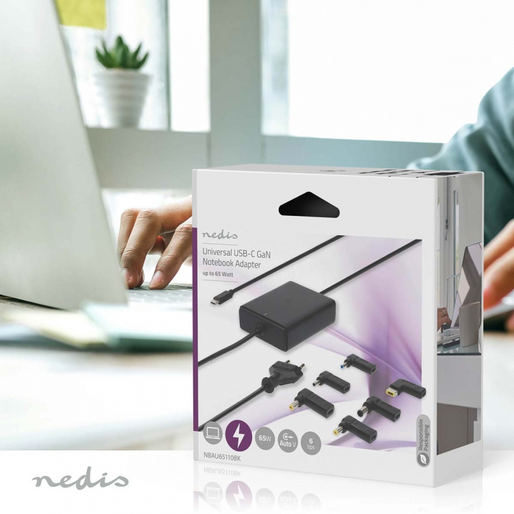 Nedis notebook-adapter | GaN | 65 W | 5 / 9 / 12 / 15 / 20 V DC | 2.4 / 3.0 / 3.25 A | Brugt til: Notebook / Smartphone / Tablet | Euro / Type-C (CEE 7/16) Nedis notebook-adapter | GaN | 65 W | 5 / 9 / 12 / 15 / 20 V DC | 2.4 / 3.0 / 3.25 A | Brugt til: Notebook / Smartphone / Tablet | Euro / Type-C (CEE 7/16)