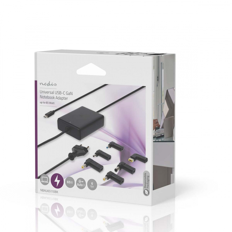 Nedis notebook-adapter | GaN | 65 W | 5 / 9 / 12 / 15 / 20 V DC | 2.4 / 3.0 / 3.25 A | Brugt til: Notebook / Smartphone / Tablet | Euro / Type-C (CEE 7/16) Nedis notebook-adapter | GaN | 65 W | 5 / 9 / 12 / 15 / 20 V DC | 2.4 / 3.0 / 3.25 A | Brugt til: Notebook / Smartphone / Tablet | Euro / Type-C (CEE 7/16)