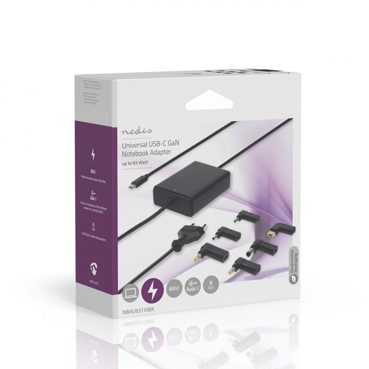 Nedis notebook-adapter | GaN | 65 W | 5 / 9 / 12 / 15 / 20 V DC | 2.4 / 3.0 / 3.25 A | Brugt til: Notebook / Smartphone / Tablet | Euro / Type-C (CEE 7/16) Nedis notebook-adapter | GaN | 65 W | 5 / 9 / 12 / 15 / 20 V DC | 2.4 / 3.0 / 3.25 A | Brugt til: Notebook / Smartphone / Tablet | Euro / Type-C (CEE 7/16)