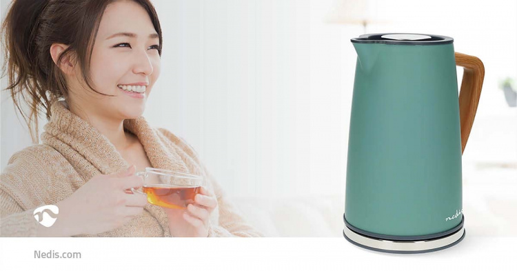 Nedis Elkedel | 1.7 l | Soft-Touch | Grøn | Drejelig 360 grader | Skjult varmeelement | Strix®-controller | Beskyttelse mod kogetørring